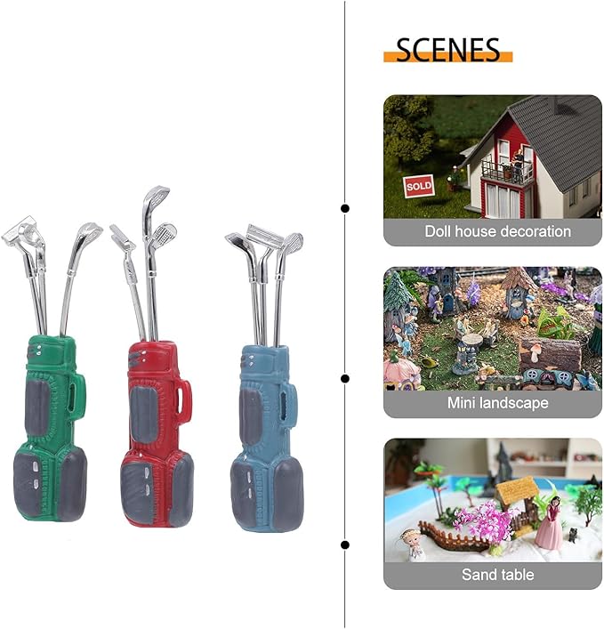 Kisangel 3 Sets Miniature Golf Club Set for Dollhouse, Plastic and Aluminum Alloy Mini Golf Clubs, Assorted Colors, 2.44 Inch, DIY Adornment and Photo Props for Mini House Decor