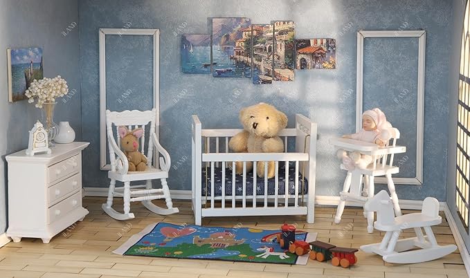 iLAND Miniature Dollhouse Furniture for Nursery Babyroom on 1/12 Scale Realisitc Doll House Furniture and Accessories Set Lovely for Teens Dollhouse Enthusiasts