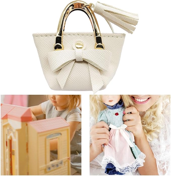 Milageto 1/6 Scale Dolls Handbag Doll Dress up Miniature Scene Decoration Miniature Tote Bag with Tie for 12 inch Dolls BJD Clothing, White