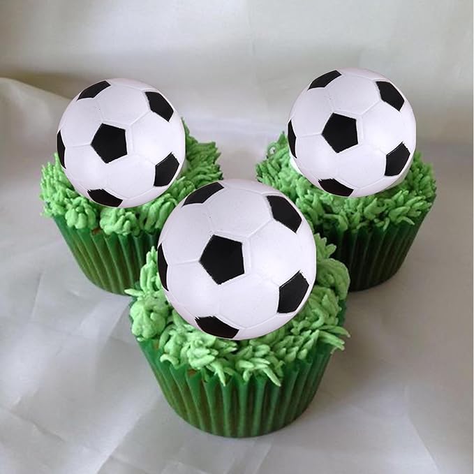 Rsstarxi 12 Pack 3D Soccer Cupcake Toppers Soccer Party Decorations Football Ball Cake Toppers for Sports Theme Baby Shower Kids Birthday Party Cake Decorations