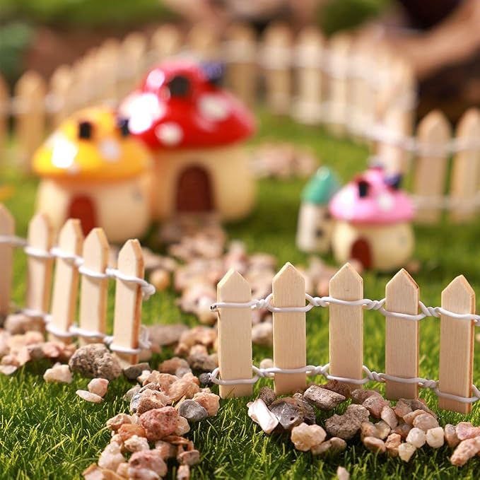 VORCOOL Small Wood Fence Miniature Fairy Garden Kit Micro-Landscape Accessories Dollhouse Decor Bonsai Terrarium Ornament（100cm x 3cm）