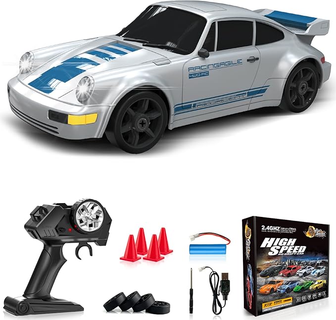 RC Drift Car 1:24 Remote Control Car 4WD 15KM/H High Speed Racing Sport Car with LED Lights RC Cars Toy for Kids Boys Girls Adults Gifts Birthday Christmas Rechargeable Batteries