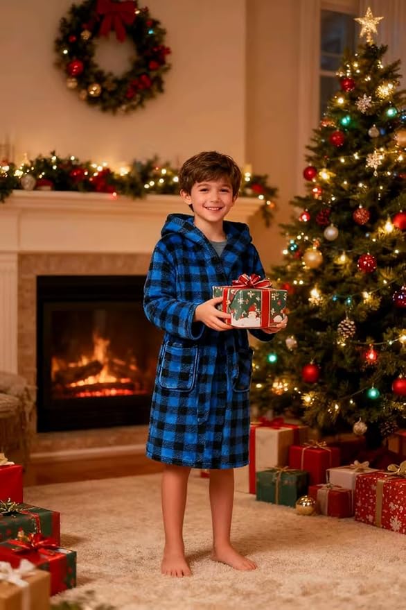 Boys Fleece Robe Hooded Toddler Soft Bathrobe Pajamas Sleepwear for Kids Girls 2-16 Years