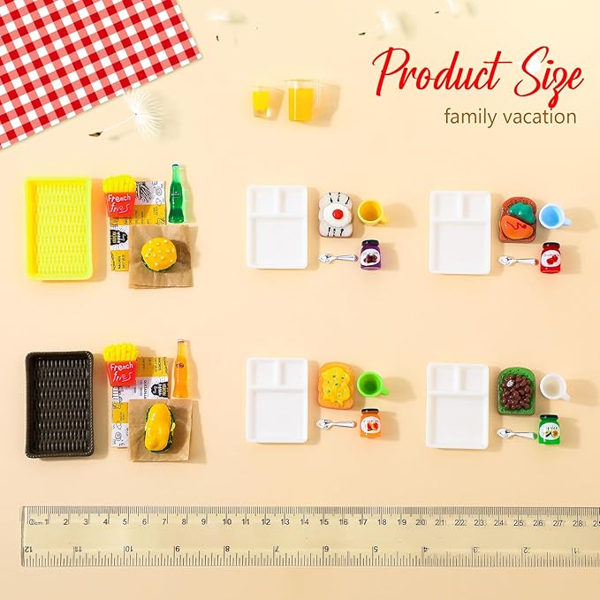 38 Pcs Miniature Food Toy Miniature Doll House Accessories Miniatures Play Sets Small Doll Food Dollhouse Foods, Hamburger Fries Soda Milk Juice Fast Foods Set for Pretend Kitchen(Cute Style)