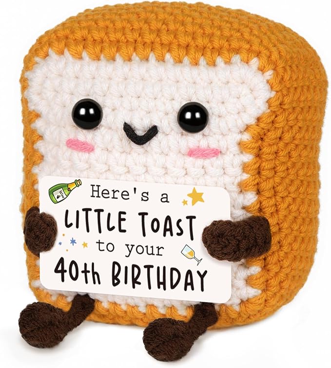 Glydein 40th Birthday Gifts Women Men, Positive Handmade Crochet Toast Gift for 40th Birthday Decorations, 40 Year Old Birthdays Gift Women, Forty Bday for Mom Dad Best Friend Sister Wife Husband