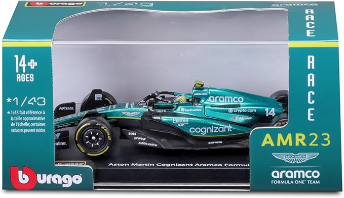 Bburago 1:43 Scale Formula Race Aston Martin AMR23 (2023) Diecast Vehicle with Driver Helmet