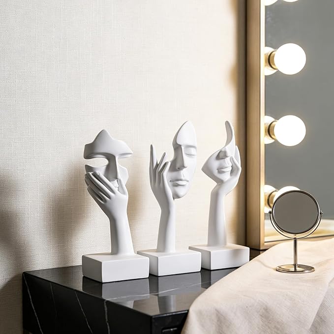 oliruim 3 Pcs Thinker Large Statue Set - White Art Abstract Home Accent Figurines for Living Room, Bedroom, Shelves, Office Desktop, Coffee Table Decor, Gift for Women (3 Pcs White, 9")