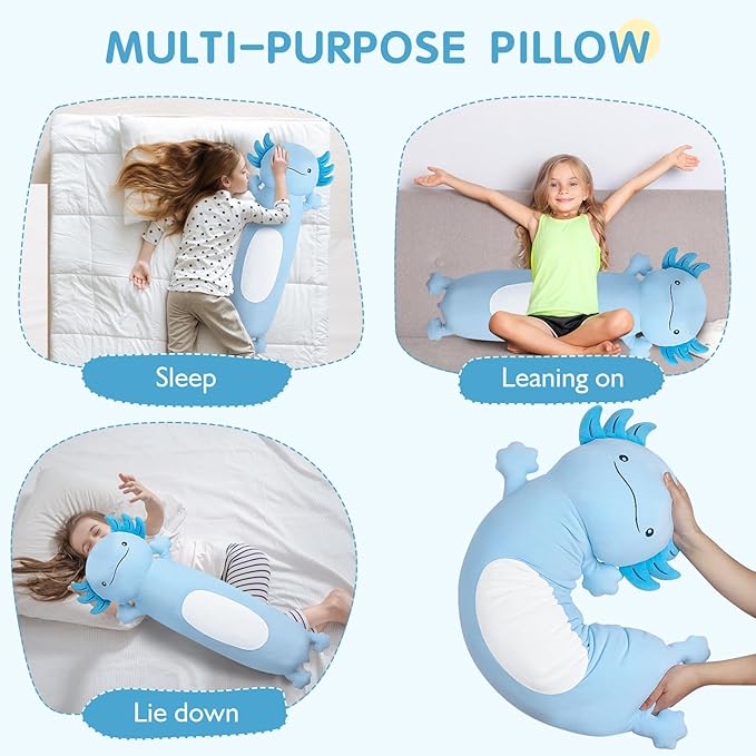 44 inch Cute Giant Blue Axolotl Plush Soft Body Pillow, Large Axolotl Stuffed Animals Toy, Squishy Plushies Gifts for Kids Boys Girls Birthday