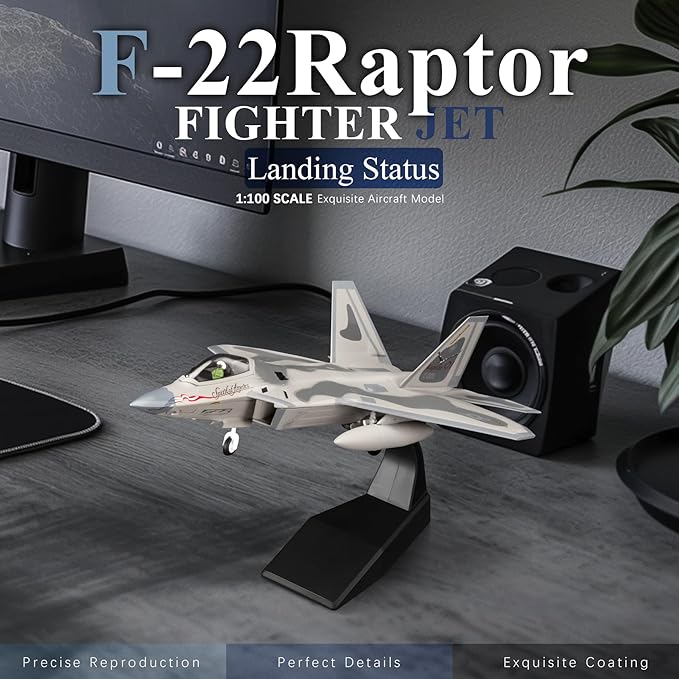 HANGHANG 1/100 Military Model Plane F-22 Raptor 01 Alloy Fighter Plane Model,Model Airplane for Collection and Gift