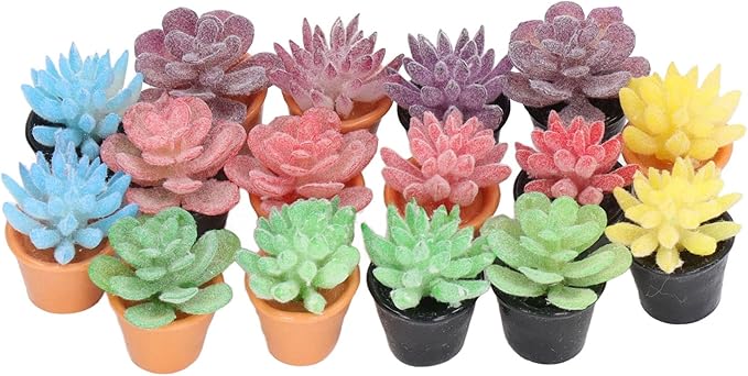 Agatige 16pcs Dollhouse Potted Plants, Resin Miniature Dollhouse Plants for 1:12 Dollhouse