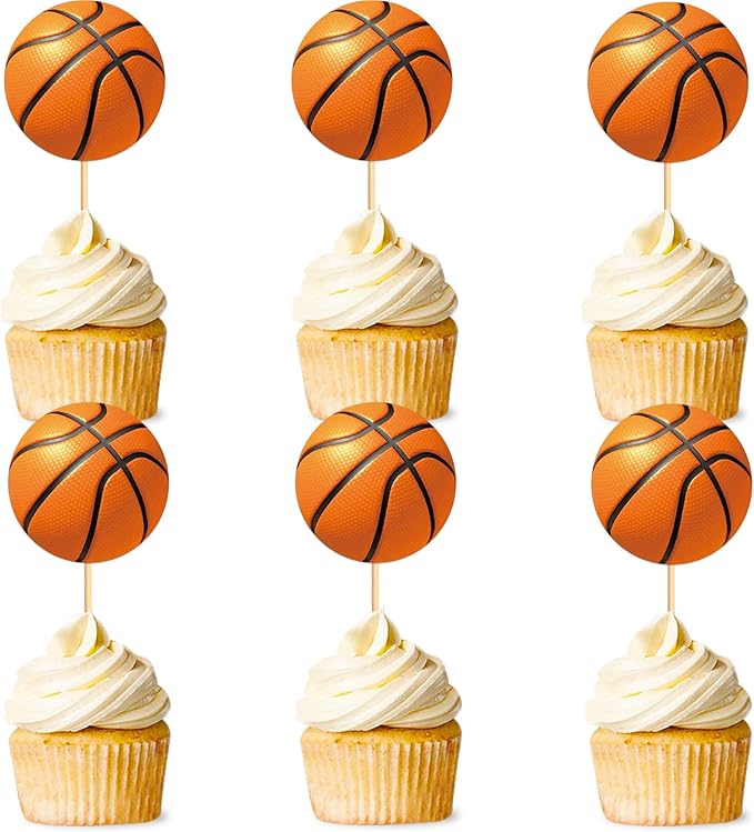 Ercadio 24 Pack Double Sided Basketball Cupcake Toppers Star Sports Ball Cupcake Picks Baby Shower Basketball Sports Players Theme Birthday Party Cake Decorations Supplies