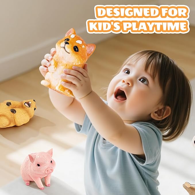 6PCS Animal Toys for Toddlers, Sensory Toys Cute Farm Animal Figures Pocket Pets Toys for Kids Includes Dog, Rabbit, Hamster, Pig Figurines Cake Toppers Birthday Gifts for Preschool Kids