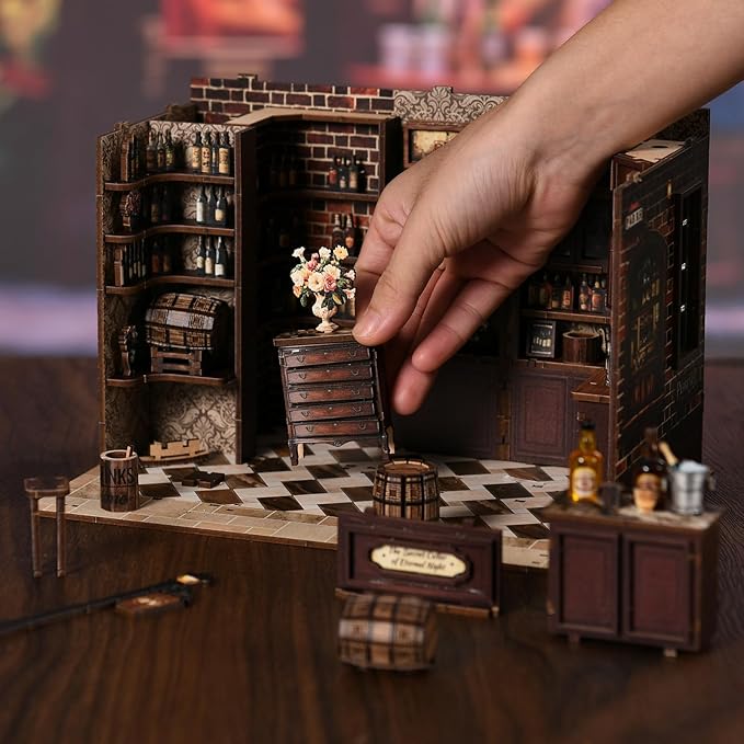Book Nook Kit，DIY Miniature Dollhouse Kit for Adults and Teens，3D Wooden Tiny House for Family and Friends，Bookshelf Decor in Halloween/Christmas（Book Store） (Cafe Shop)