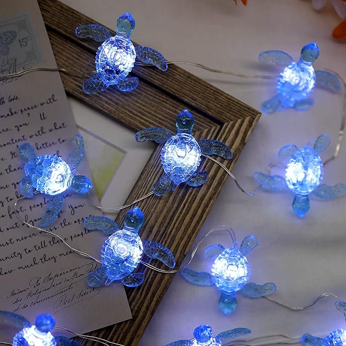 Blue Sea Turtle String Lights -Nautical Wall Décor -Fairy Lights-10ft 30 LEDs -Remote Controll-USB Plug-in -Battery Pack - Summer Ocean Themed -Wedding- Baby Shower- Birthday Party -House Decoration