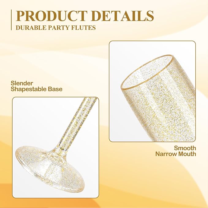 XUWAIDSGN 10 Pcs Reusable Champagne Flutes Plastic Wine Glasses Bulk Vintage Champagne Flutes Mimosa Bar Glasses Stemmed Drinking Cups 5.4OZ for Christmas Birthday Wedding Bride