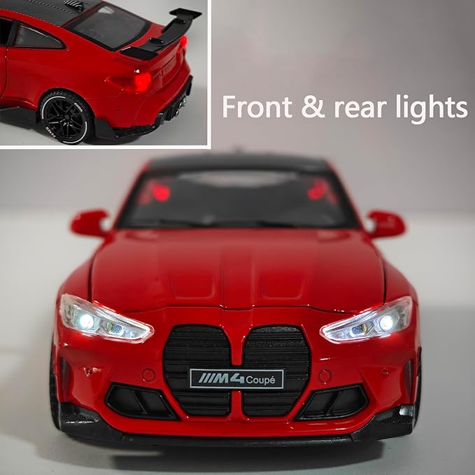 Toy Cars Compatible for M4（M Performance Parts ） 1/32 Metal Model Car Pull Back Car Toys with Light and Sound Toys Car Collectible Model for Children Age 3 + Year Old (Red)