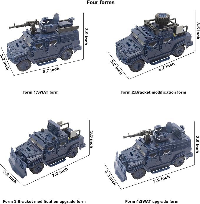 Military Vehicle Building Toy, Armored Vehicle Building Block Toy, Army Battle Brick, Military Car Model Toys for Age 6 7 8 9 10 11 12+, Accessories Compatible with Major Mini Figure (Blue)