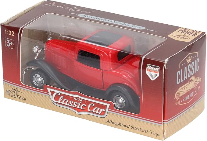 Classic Vintage Alloy Car Model Opened Doors Retro Antique Pullback Toy 1:32 for Playtime Education (Red)