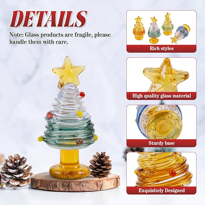 dolitify 4Pcs Mini Christmas Tree Glass Figurine Set, Mini Hand Artificial Glass Christmas Tree Traditional Craftsmanship Holiday Tabletop Decoration Gift Home Decor Craft Party (1)