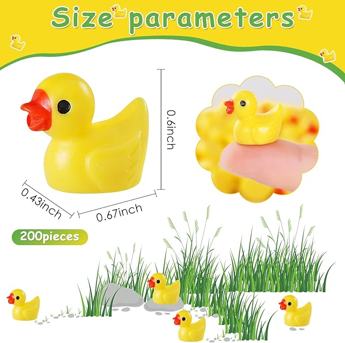 200 Pieces Mini Resin Ducks Tiny Duck for Garden Micro Landscape Ornament Dollhouse Prank Christmas Falloween Birthday Party Favors DIY Decoration Craft