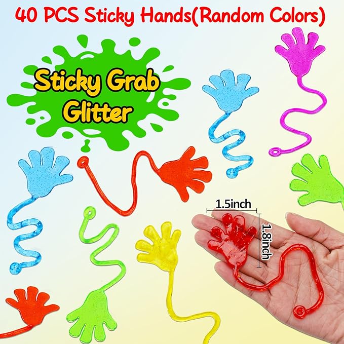 40PCS Glitter Sticky Hand Party Favors for Kids Birthday Supplies Valentine Goodie Bag Stuffers Classroom Treasure Box Carnival Prizes Bulk Treat Trinkets Pinata Fillers Mini Stuff Stretchy Toys
