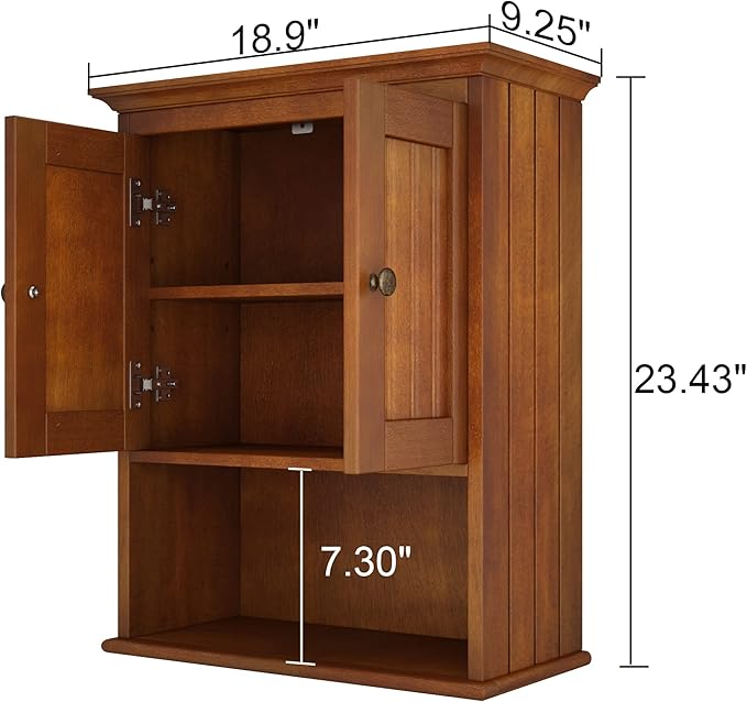 Treocho Wood Wall Cabinet, Bathroom Medicine Cabinet Storage with Doors and Adjustable Shelf, Rustic Cabinet Wall Mounted for Bathroom, Livingroom, Kitchen, Cupboard, Reddish Brown