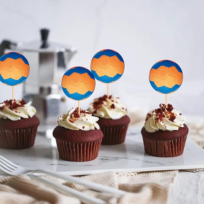 Ercadio 24 Pack Double Sided Handball Cupcake Toppers Sports Handball Cupcake Picks Handball Birthday Cake Decorations Baby Shower Handball Sports Players Theme Birthday Party Cake Decorations
