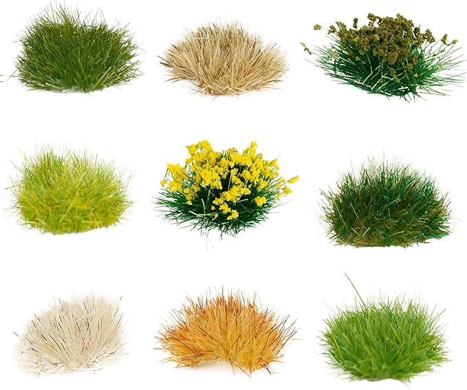 Warmtree 126 Pcs Static Grass Bushy Tufts Lowland Shrubs Tuft Terrain Model Kit for Train Landscape Railroad Scenery Sand Military Layout Model Miniature Bases and Dioramas