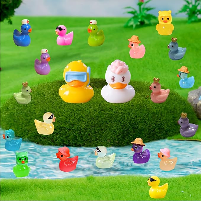 110 Pcs Multicolor Mini Resin Ducks, Tiny Ducks to Hide, Little Ducks Figurines Small Miniature Ducks Figures Bulk for Mini Fairy Garden, Dollhouse Decoration Micro Landscape Ornament