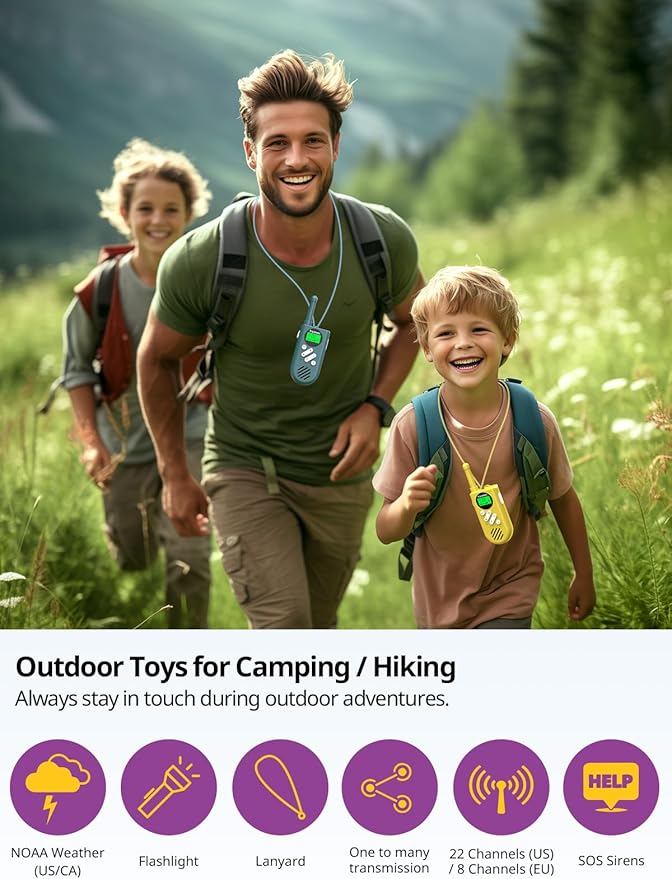 Inspireyes Walkie Talkies for Kids Rechargeable,Toys for Boys and Girls Ages 3-12, 3 Pack Long Range 2-Way Radios, Birthday Gifts,Christmas Stockings, Outdoor Play, Family Games, Hiking Camping Gear