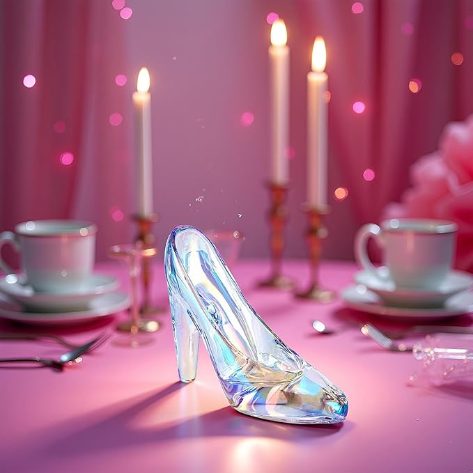 QFkris Colorful Cinderella Glass Slipper Decoration for Girls Room Decor, 4" Cinderella Heels Glass Shoes for Party Decorations, Princess Birthday Bedroom Decor, Valentines Day Gift for Women