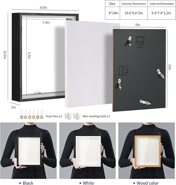 8x10 Shadow Box Picture Frame Display Case with Soft Linen Back and Thickened Panel,Black Deep Shadow Memory Box Frame 8x10 for Flower Baby Pet Wedding Photo Craft Memorial Gift
