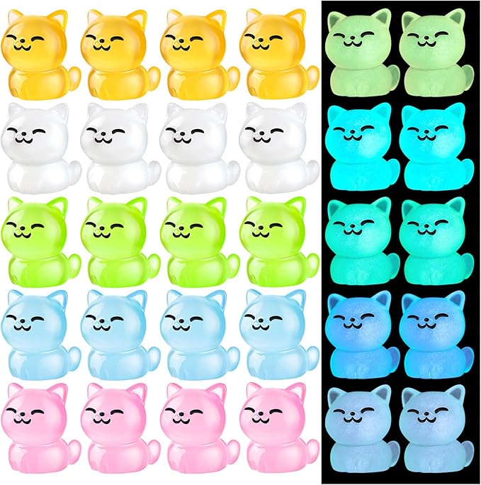 Luminous Mini Resin Cat, Miniature Cat, 20Pcs Glow in The Dark Tiny Cats Ornament for Garden Landscape Aquarium Dollhouse Birthday Party Room Crafts Decor