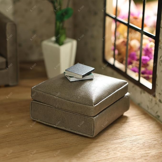 iLAND Dollhouse Furniture Miniature Sectional Couch Set for Doll House Décor Fit 1/12 Scale Accessories, Modern Gray Faux Leather Sofa Timeless & Classic