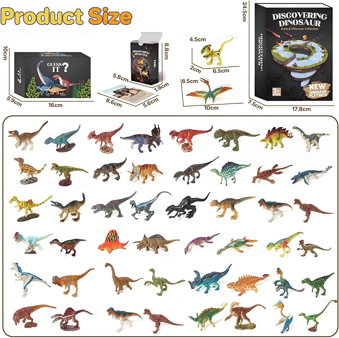 Dinosaur Toys for Kids 3-5 5-7, 50 pcs Realistic Dinosaurs with Book & Dinosaurs Learning Cards - Educational Small Dinosaur Figures for Party Favors Gifts, Boys and Girl 8-12 Year Old