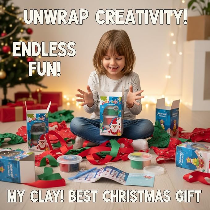 Air Dry Clay for Kids, 4 Christmas Mini Modeling Clay Sets, DIY Snowman Model Magic Clay Kit with Tools & Tutorials, Christmas Stocking Stuffers for Kids, Creatible Art Crafts Toys Gifts Xmas Gift