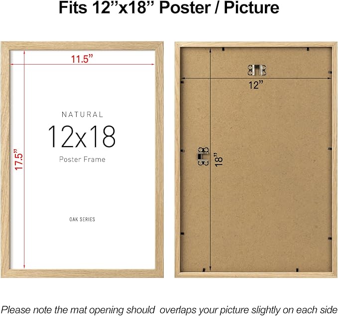 Momentworth 12x18 Frame Set of 3, Solid Oak Wood 12x18 Poster Frame for Wall Mount - Wall Decor for Home, Office & Galley (3 Pack,Oak)
