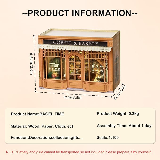 DIY Miniature House Kit, CUTEROOM Mini House Kit for Adult to Build, Wooden Dollhouse Making Kit with Furniture, Christmas Birthday Gifts- Bagel Time