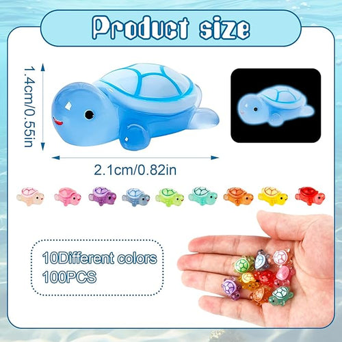 100PCS Mini Resin Turtles, Small Colorful Turtle Figurines Bulk Set, Tiny Resin Animals for Ocean Theme Party Decor, DIY Crafts, Cake Toppers, Fairy Garden Accessories (10 Vibrant Colors)
