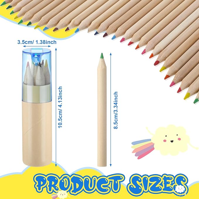 Fulmoon 100 Pack Mini Colored Pencils with Sharpener, Bulk Classroom Party Favors, Portable Crayon Sets for Drawing, Birthday Gift Supplies for Students(Classic Colors)