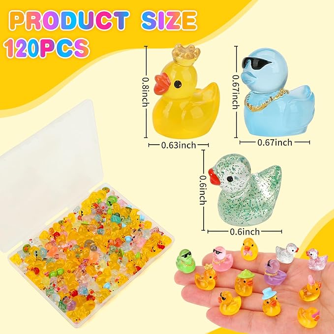 120 Pcs Mini Resin Ducks, Tiny Animals Figures to Hide Small Little Plastic Miniature Ducks Bulk for Dollhouse Decor Home Office Potted Fish Tank Aquarium Landscape Micro Fairy Garden Accessories