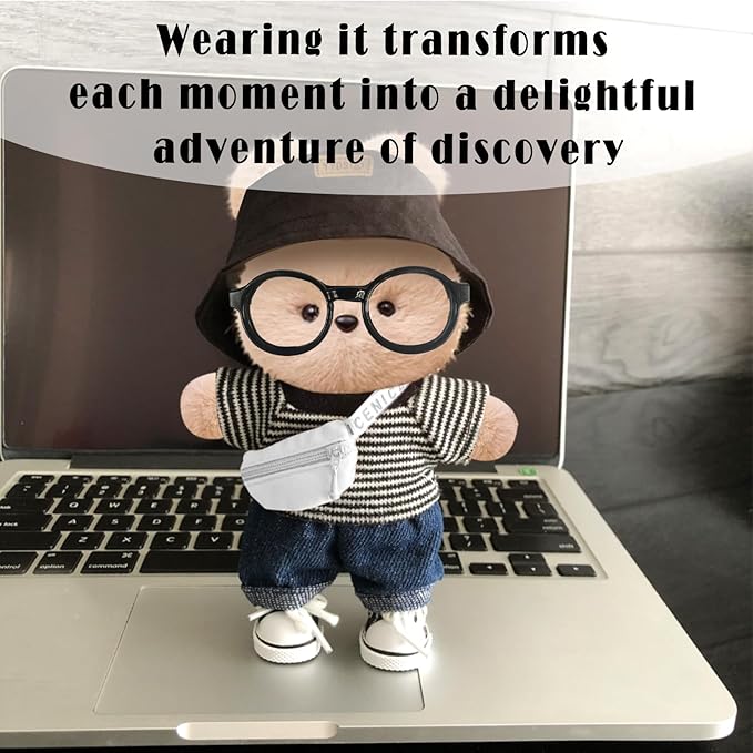 Clothes for 6.7in/17cm Dolls (Without Dolls) Sets and Accessories,6PCS (hat + Glasses + t-Shirt + Jeans + Chest Bag + Shoes), Collectors and As Gifts. (Black and White Stripes)