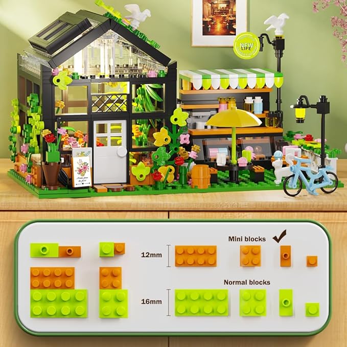 LEGPS YYDS Flower House Building Set with LED, City Street House Flower Shop Building Blocks Toy, Valentine Gift for Girls 8-12 Year, Mini Brick 680pcs