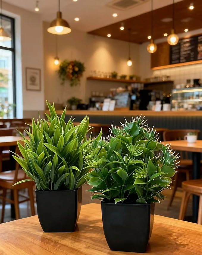 Kemaiyi 4 Pack Small Artificial Plants in Pots, Faux Mini Potted Fake Greenery Assortment for Home Office Desk Decor, Realistic Lifelike Plastic Foliage Indoor Outdoor Decoration