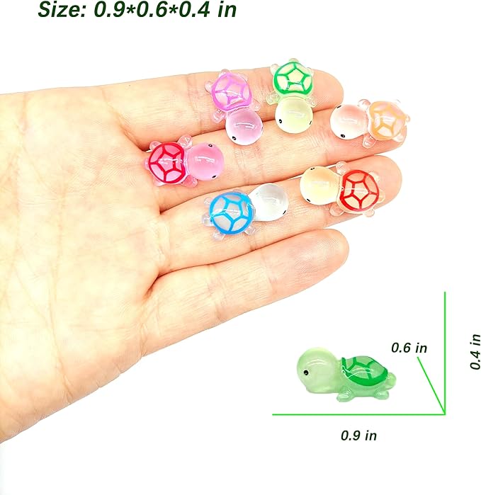 210 Pcs Luminous Mini Turtles Figurines Glow in The Dark Tiny Resin Turtles Sea Creatures Tortoise Ocean Animals for Miniature Garden Decoration