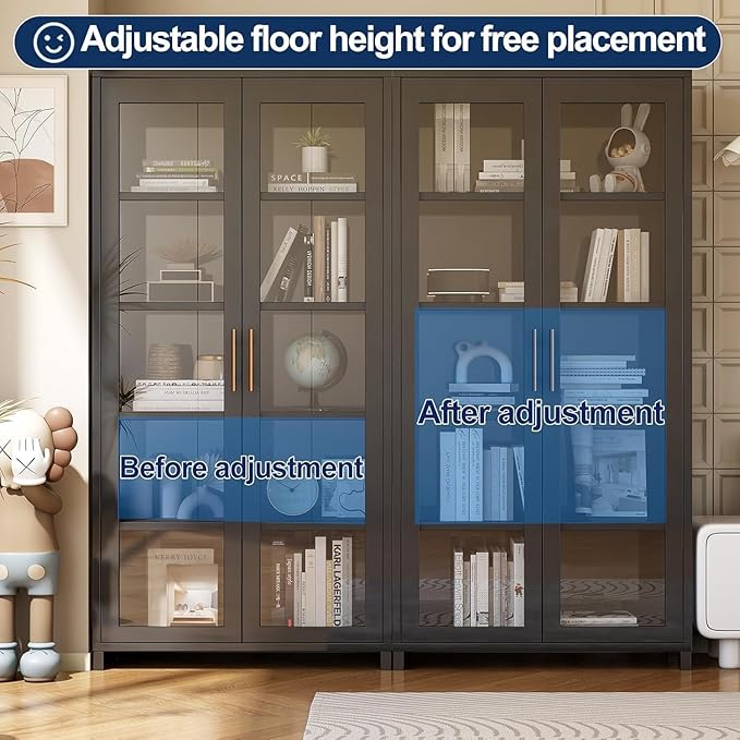 Display Cabinet with Glass Doors, 5-Tier Curio Cabinet with 4 Adjustable Shelves for Collectibles Toy Organizers Rack & Display Shelf, Kids Bookcase for Bedroom, Living Room, Reading Nook (Black)