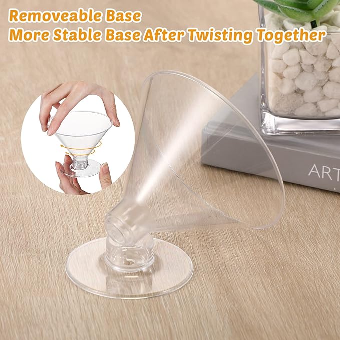 Yinkin 24 Pcs 5 oz Plastic Martini Glasses Disposable Clear Cocktail Dessert Parfait Glasses Unbreakable Mini Martini Cups for Wedding Party Bowl Wine Ice Cream (Stemless)