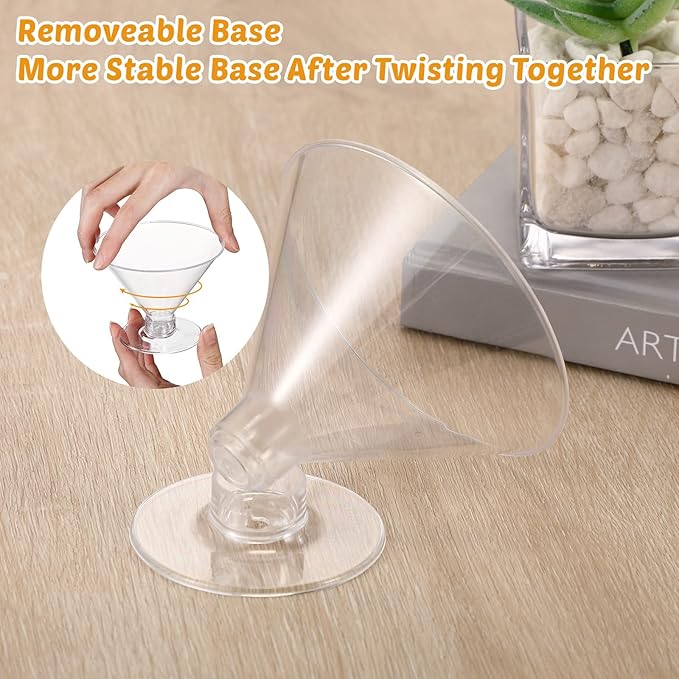 Yinkin 50 Pcs 5 oz Plastic Martini Glasses Disposable Clear Cocktail Dessert Parfait Glasses Unbreakable Mini Martini Cups for Wedding Party Bowl Wine Ice Cream (Stemless)