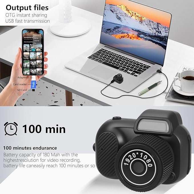 Mini Keychain Camera, FHD 1080p 8MP Mini Digital Camera with 32GB SD Card, 0.96" HD Display, 100 Mins Battery Life for Travel Recording Birthday Gifts (Retro, Black)