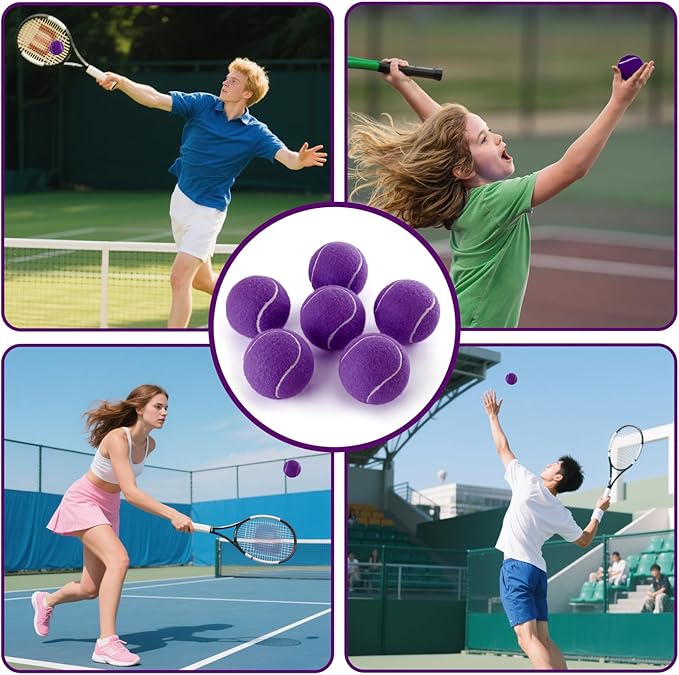 PHOEPET 6-Pack Tennis Balls for Beginner Training Practice- Bulk Dog Balls for Fetch Chew Toys(Purple)